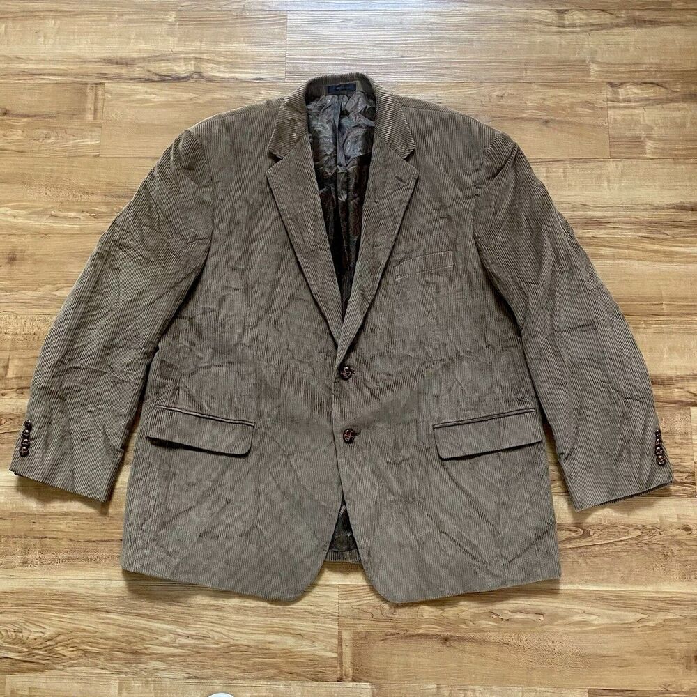 LRL Macy's Men 50R Brown Corduroy Sport Coat Jacket Old Money 90s Preppy Dadcore